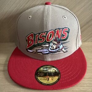 Buffalo Bisons Hat Cap Fitted Sz 7 Tan Red‎ New Era Minor League Baseball